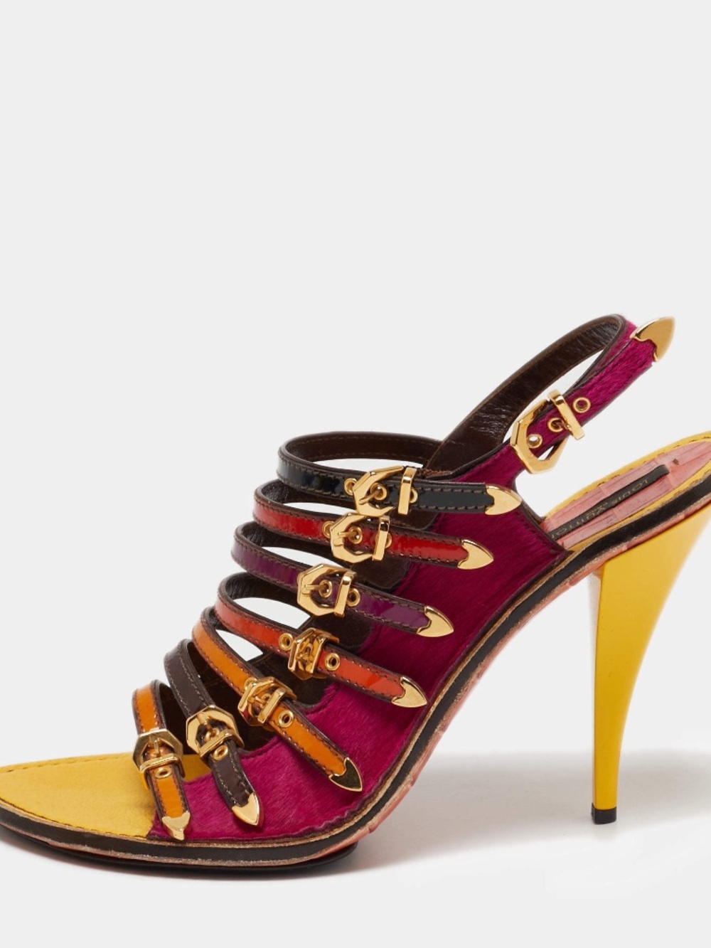 Louis Vuitton Yellow, Magenta & Brown Multi-Strap Sandals